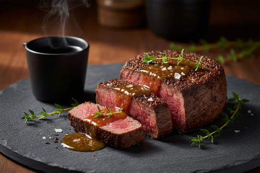 Coffee-Crusted Filet Mignon with Tea-Infused Butter Sauce